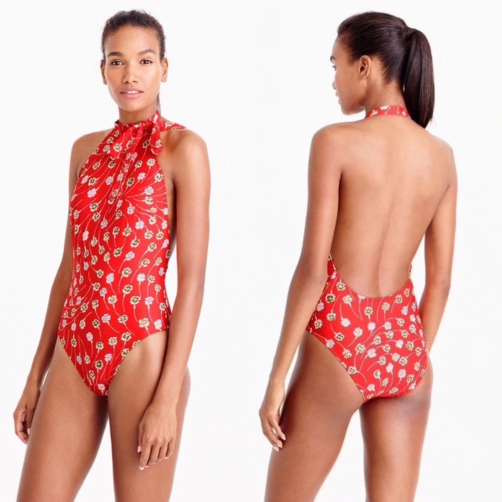 New J. Crew High Neck, Bow-Tie Halter Swimsuit